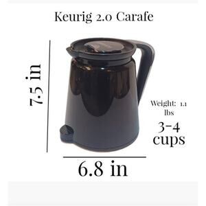 Keurig 2.0 Replacement Carafe Black Chrome Silver Handle 3-4 Cups 32 oz Capacity